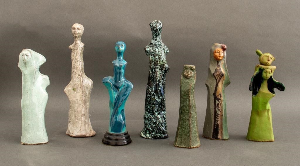Signed Ceramic Female Figure Sculptures, 7