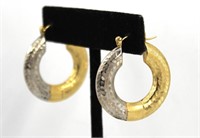 Modern 14K Yellow & White Gold Hoop Earrings