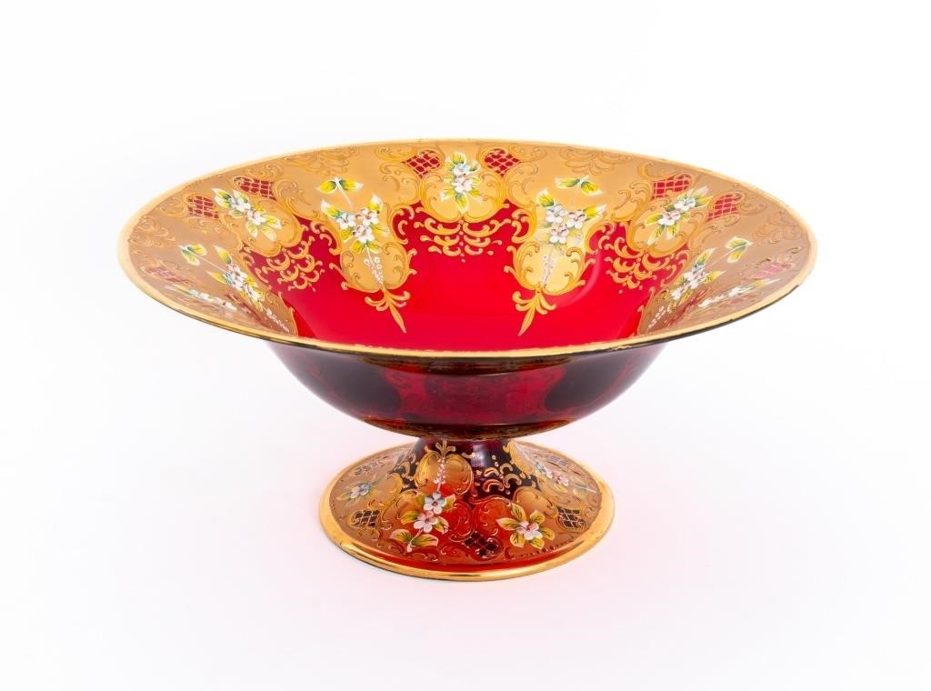 Salviati Murano Gilded & Enameled Ruby Glass Bowl