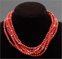Vintage Silver Coral Labradorite & Pearl Necklace