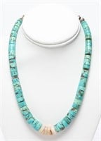 Native American Silver, Turquoise & Agate Necklace