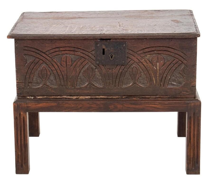 Jacobean Style Oak Casket on Stand, 19th C