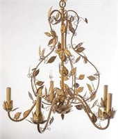 Rococo Style Foliate Motif Tole 5-Light Chandelier