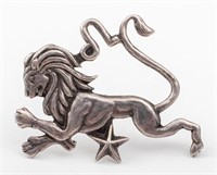 Margot De Taxco Silver Leo Zodiac Motif Brooch