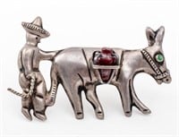 Taxco Mexican Sliver Man & Mule Brooch