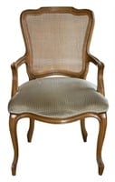 Louis XV Style Caned & Upholstered Wood Fauteuil