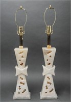 Modern Carved  Alabaster Lamps, Pair