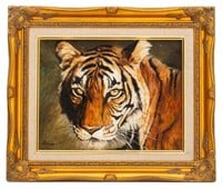 F. Wong Tiger Head Oil on Canvas