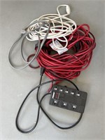 3 extension cords and multi plug power strip