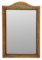 Rustic Polychromed Wicker Framed Mirror