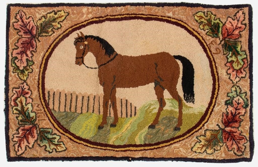 Folk Art American Equestrian Hook Rug, 2' x 3'