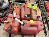 5 Misc Plastic Gas Cans - 2 1/2 to 5 Gallons