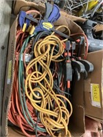 2 Boxes of Misc- Ext Cords, Clamps, Etc