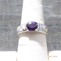 Silver ring with amethyst Stone and opal accents