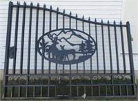 Rod Iron deer and mountain scene entrance gate,