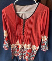 CORAL COLORED W/ WHITE FLOWER COTTON SHIRT(XL)
