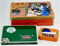 Boîtes vintage en métal EXPORT A, SALADA et VELOX*