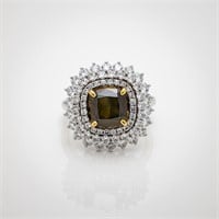 18kt GIA Fancy Green Brown Cushion Diamond Ring