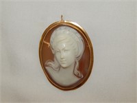 14k Gold Carved Shell Cameo Brooch Pendant 6.63g