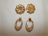 2 Pair 14k Gold Lace Filigree Pierced Earrings