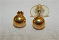 18k Gold Ball Stud Pierced Earrings .80g