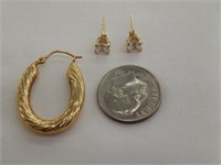 14k Gold CZ Studs and Single Rope Earring 1.36g