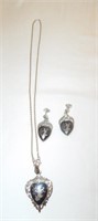 Siam Sterling Silver Necklace & Earrings 13.80g