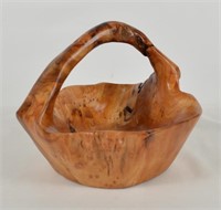 Knobby Burl Wood Basket Hand Carved w/ Handle