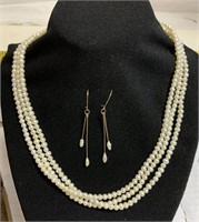 Pearl necklace18 inch ,14k on clasp , earrings
