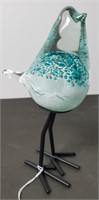 8" Tall Mouth Blown Glass Bird With Metal Legs