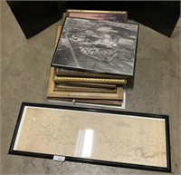 Framed PA Turnpike Map, Various Prints, Frames.