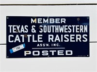 Porcelain TEXAS Cattle Raisers Posted Sign