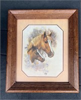 WOODEN FRAMED PICTURE OF HORSES