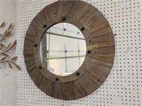 ROUND RUSTIC WOODEN WALL MIRROR