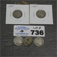 (5) Buffalo Nickels