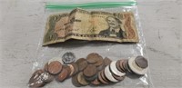 Bag Of Assorted Foreign Coins & (1) Foreign