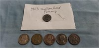 (1) 1903 Indian Head Penny & (5) Vintage Nickels