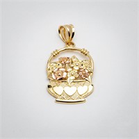 14k Yellow & Rose Gold Heart Flower Basket Pendant