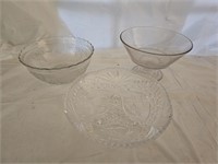 3 Cut and Pressed Glass Serving Bowls