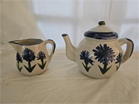 Louisville Stoneware Cornflower Tea Pot & Pitcher
