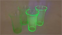 4 Vintage Uranium Glass Tall Tumblers - Glows