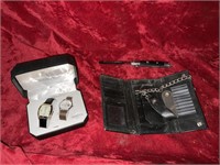 Men’s watches, chained wallet with hideaway comb