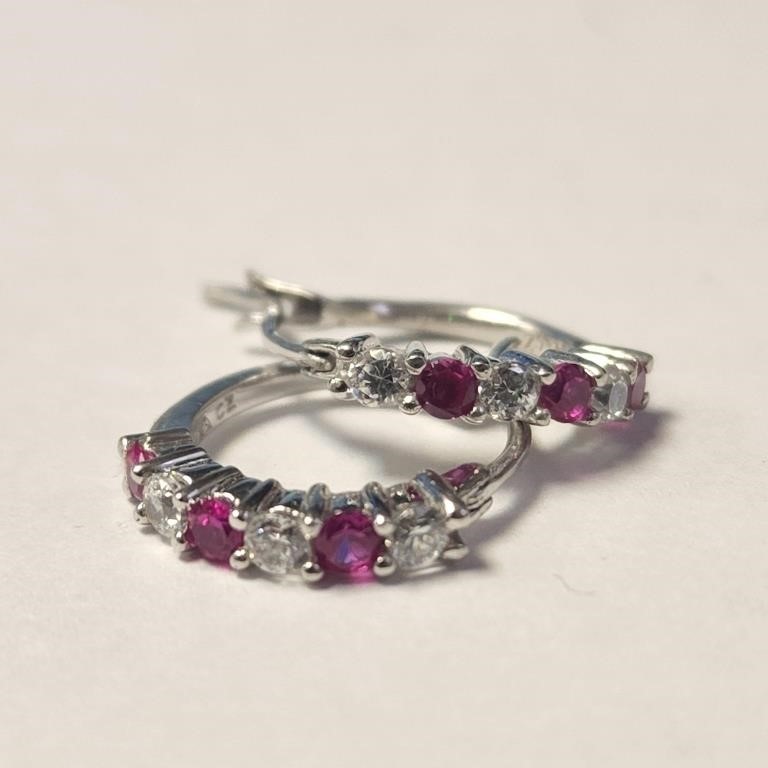 $30 Silver Created Ruby Earrings