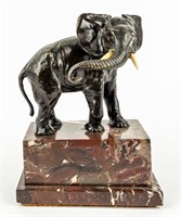 Bronze Elephant Sculpture On Marble Pedestal