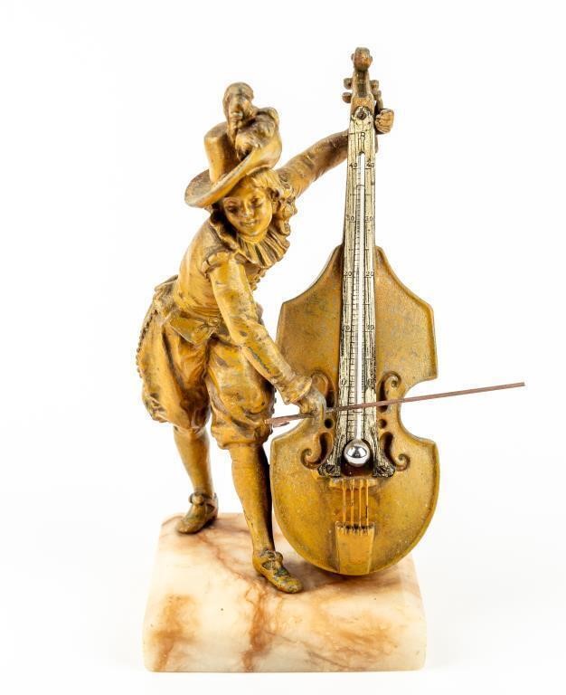 Antique Brass Cello Player Figurine Barometer