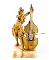 Antique Brass Cello Player Figurine Barometer