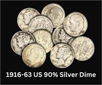 (100 pc) 1916-1963 US 90% Silver Dime Collection