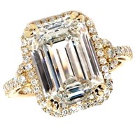 14k Gold 7.79 ct Emerald Cut VS2 Lab Diamond Ring