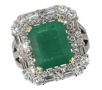 14k Gold 5.69 ct GIA  Emerald & Diamond Ring