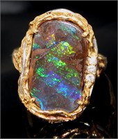18kt Gold Natural Black Opal & Diamond Ring